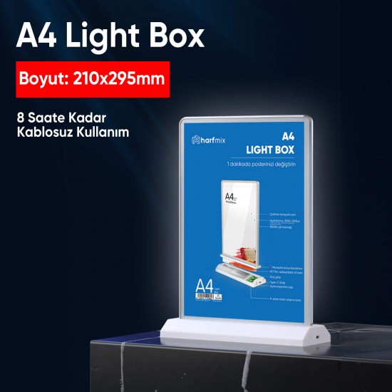 210mm x 295mm A4 Çift Taraflı Şarj Edilebilir Light Box