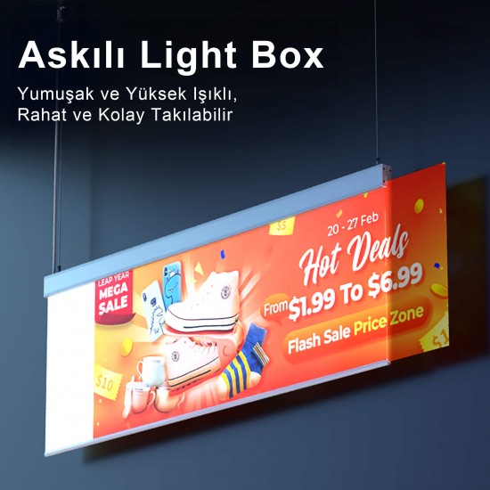 900mm 350mm Çift Taraflı Askılı Led Işık Kutusu