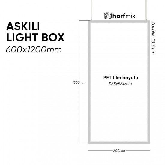 600mm 1200mm Çift Taraflı Askılı Led Işık Kutusu